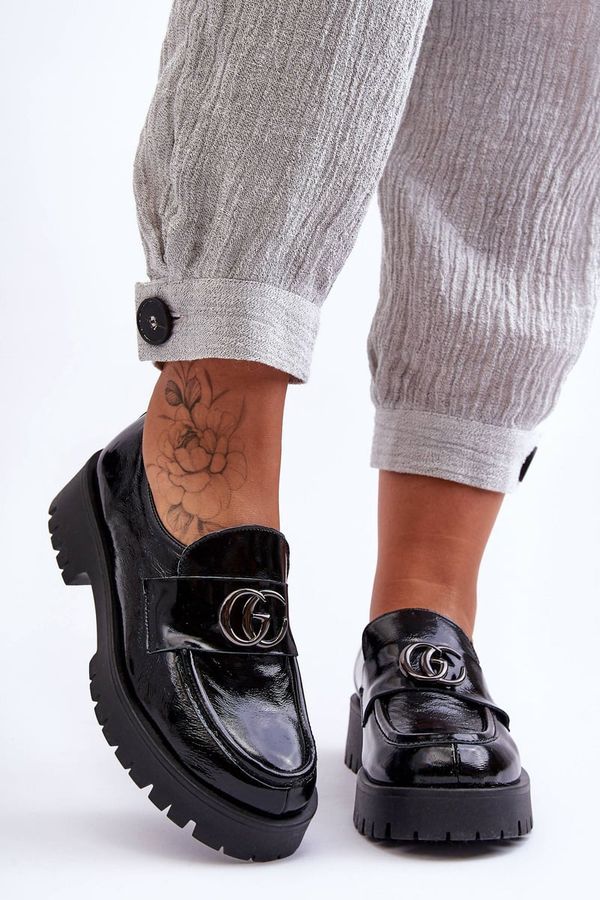 Laura Messi Laura Messi Дамски кожени полуобувки с орнамент Черен розопад