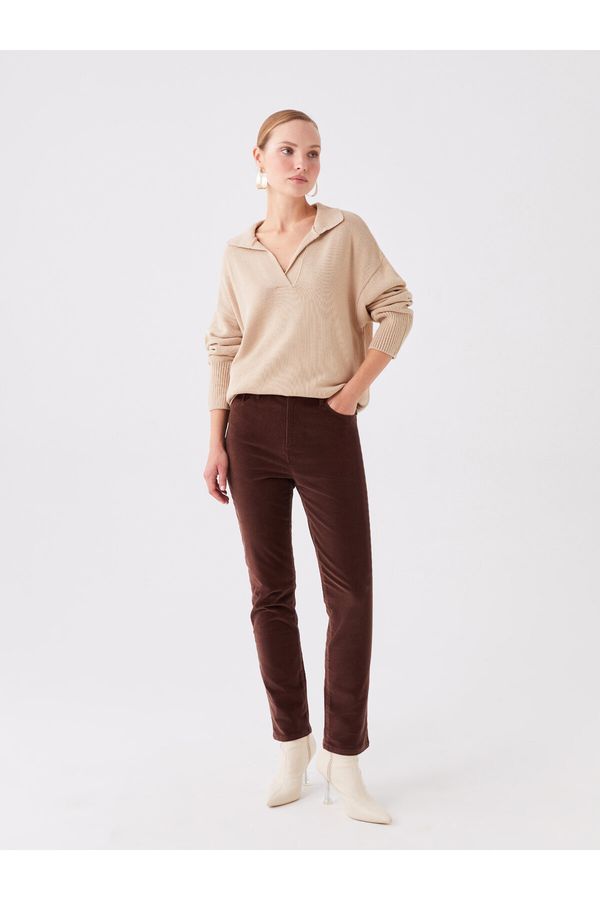 LC Waikiki LC Уайкики Дамски нормален талия тънък годни прав кадифен панталон