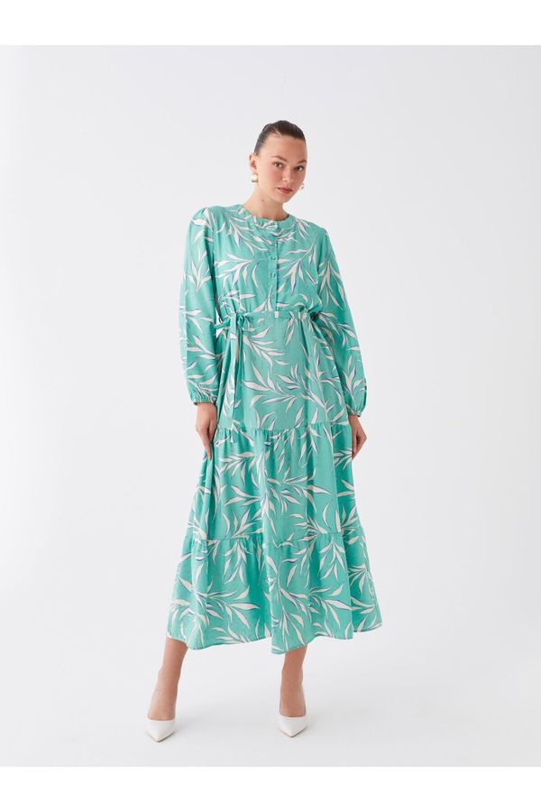 LC Waikiki LC Уайкики голяма яка шарени дълъг ръкав дамски рокля