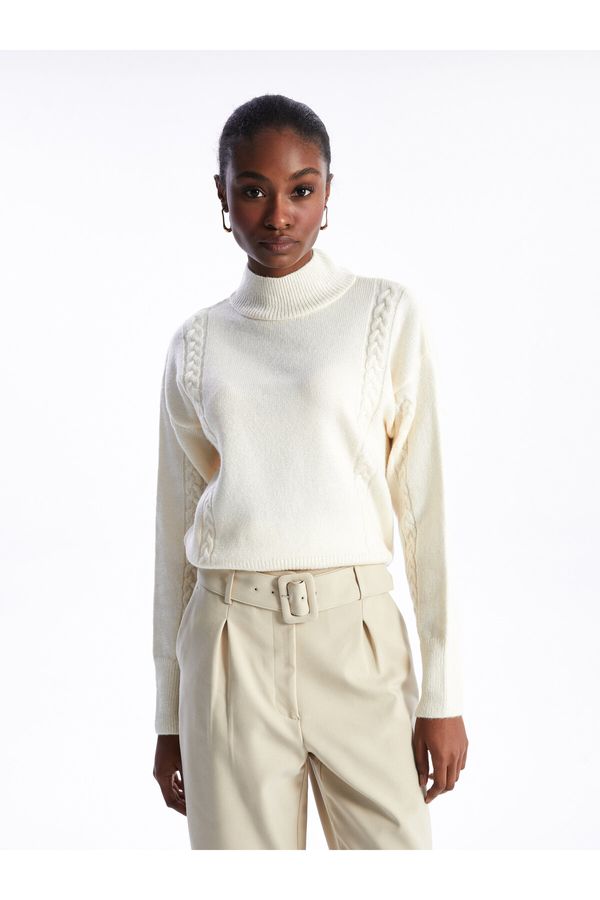 LC Waikiki LC Уайкики половин водолазка самостоятелно шарени дълъг ръкав извънгабаритни дамски трикотаж пуловер