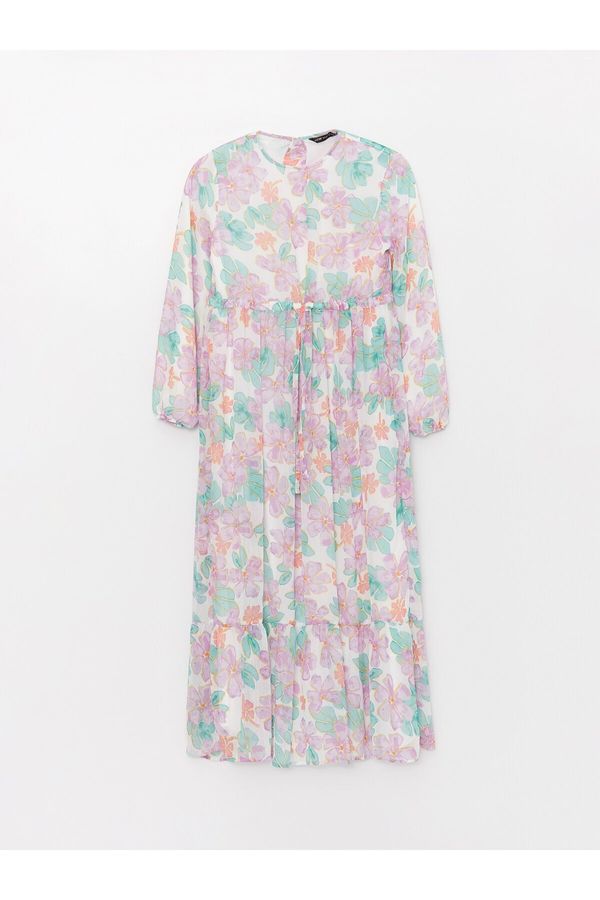 LC Waikiki LC Уайкики жените екипажа врата флорални дълъг ръкав рокля