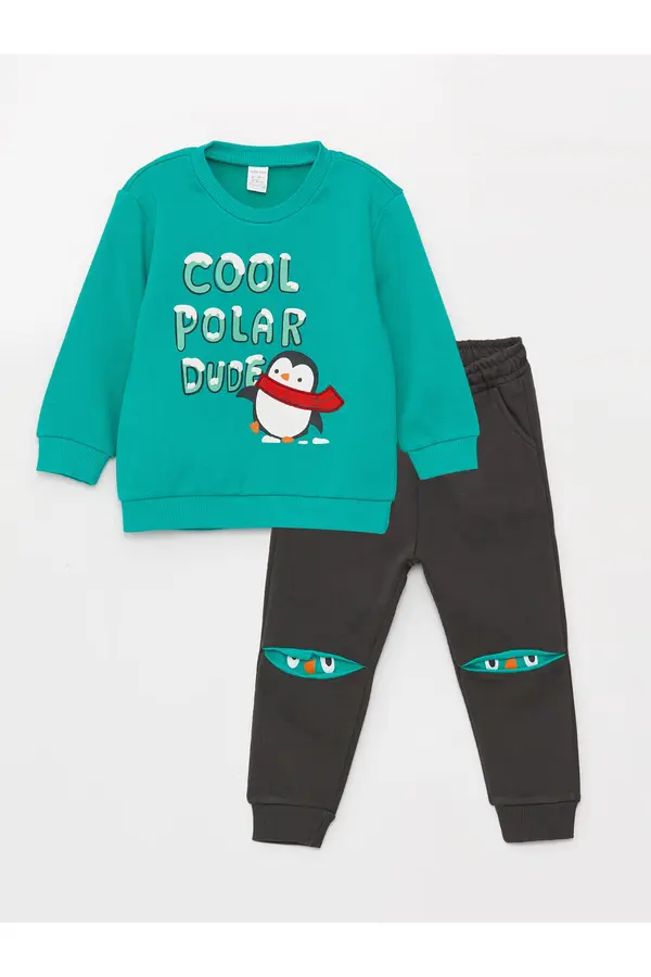 LC Waikiki LC Waikiki Baby Boy Printed Crew Neck Sweatshirt and Sweatpants