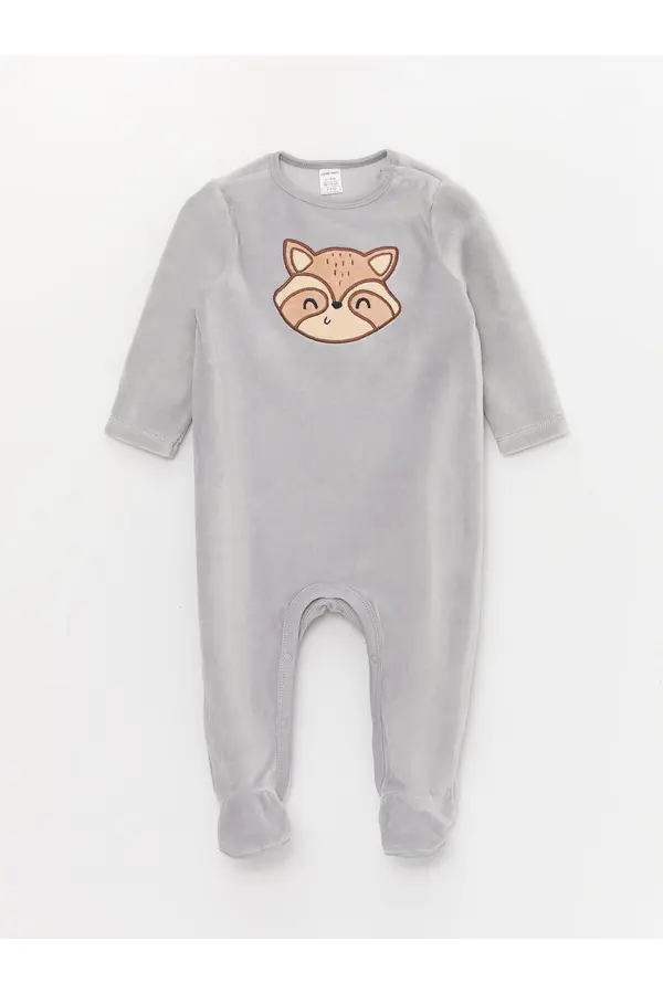 LC Waikiki LC Waikiki Crew Neck Long Sleeve Embroidery Detailed Plush Baby Boy Rompers
