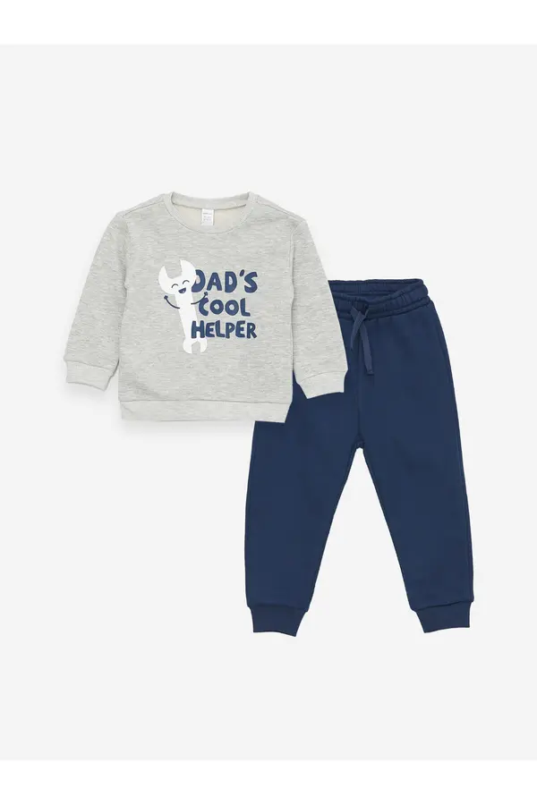 LC Waikiki LC Waikiki Crew Neck Long Sleeve Printed Baby Boy Sweatshirt and Sweatpants 2-Piece Set