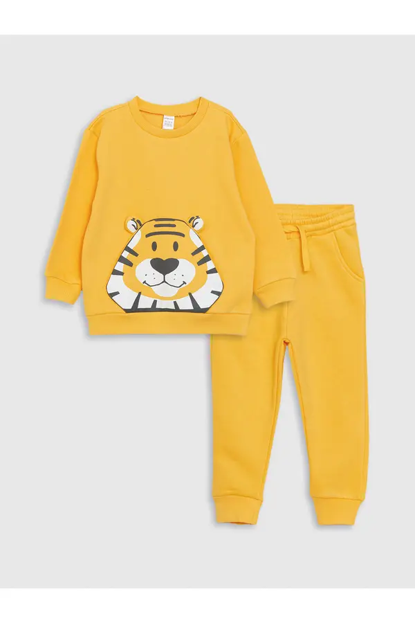 LC Waikiki LC Waikiki Crew Neck Long Sleeve Printed Baby Boy Sweatshirt and Tracksuit Bottom 2-Set