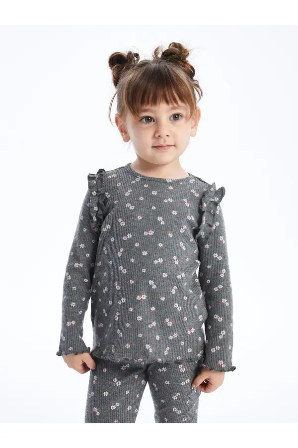 LC Waikiki LC Waikiki Crew Neck Long Sleeve Printed Baby Girl T-Shirt