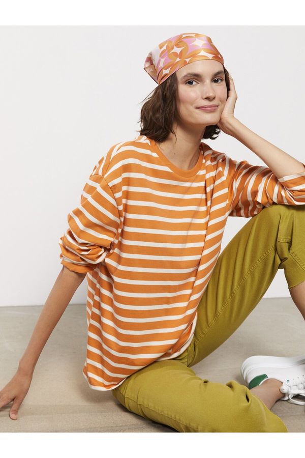 LC Waikiki LC Waikiki Crew Neck Striped Long Sleeve Cotton Women's T-Shirt