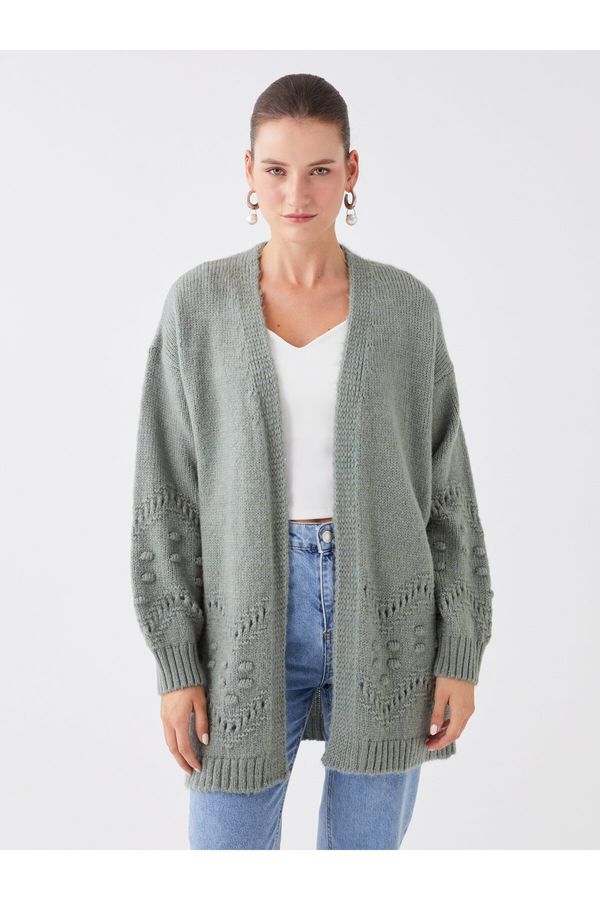 LC Waikiki LC Waikiki Дамска трикотажна жилетка с шал яка ажурна дълги ръкави