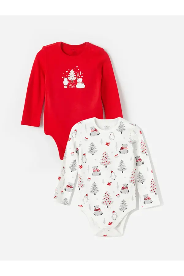 LC Waikiki LC Waikiki Printed Baby Boy Snap Fastener Body 2 Pack