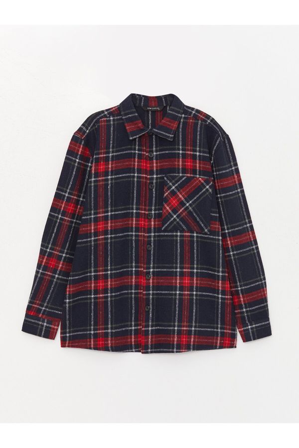 LC Waikiki LC Waikiki Удобна кройка дълъг ръкав каре мъжки дървен материал риза яке.