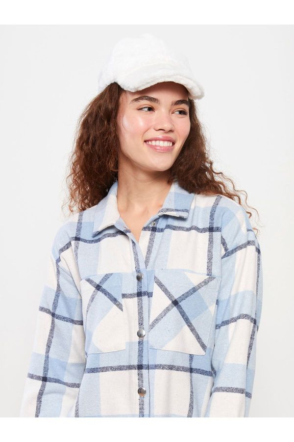 LC Waikiki LC Waikiki Women's Plaid Long Sleeve Oversize Gabardine Lumberjack Shirt Jacket