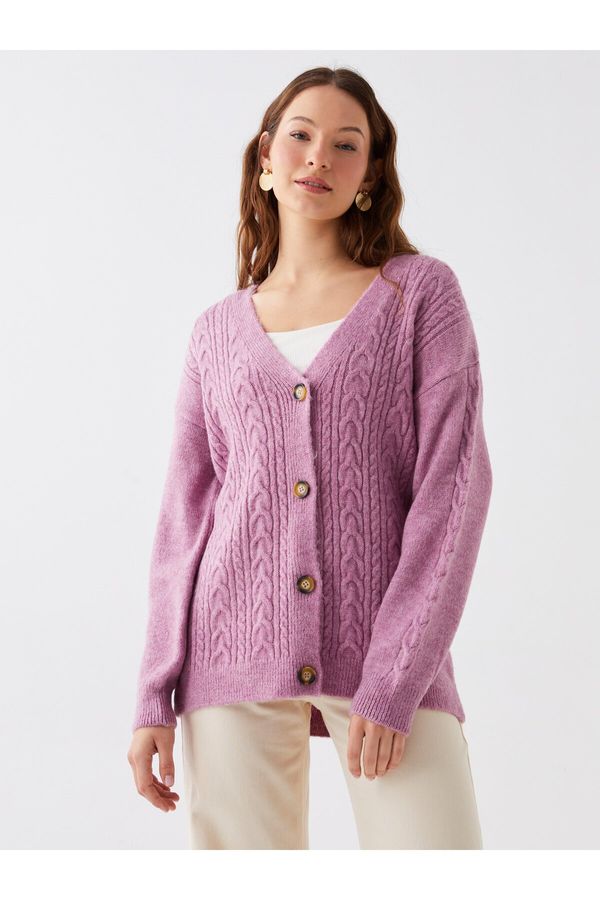 LC Waikiki LC Waikiki Women's V-Neck Self Patterned Long Sleeve Knitwear Cardigan