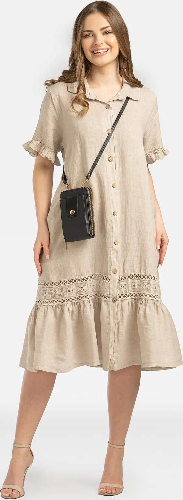 PERSO Лека ленена рокля с дантела