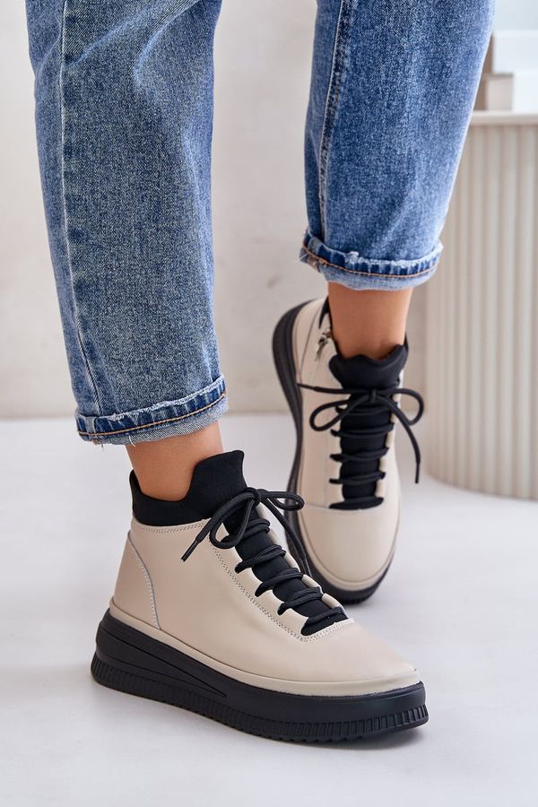 ARTIKER Леки кожени спортни обувки на платформа бежови Artiker