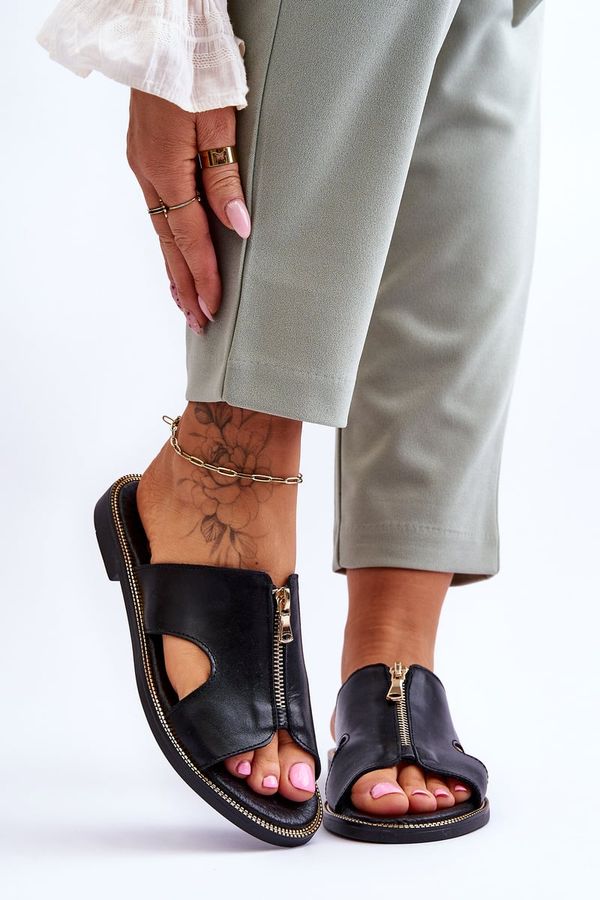 LEMAR LEMAR Дамски чехли с декоративен цип Черен Кларенс