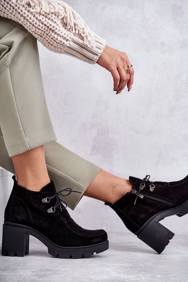 LEMAR LEMAR Дамски велурени боти с вързани черни мариани