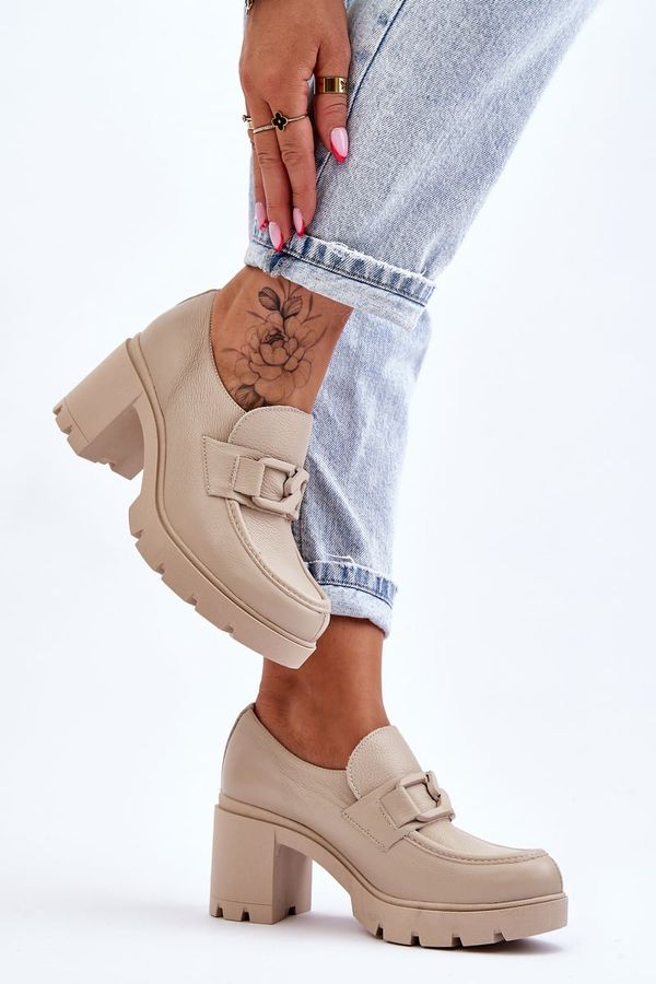 LEMAR LEMAR Елегантни обувки на стълб със сребърен орнамент Beige Harmell