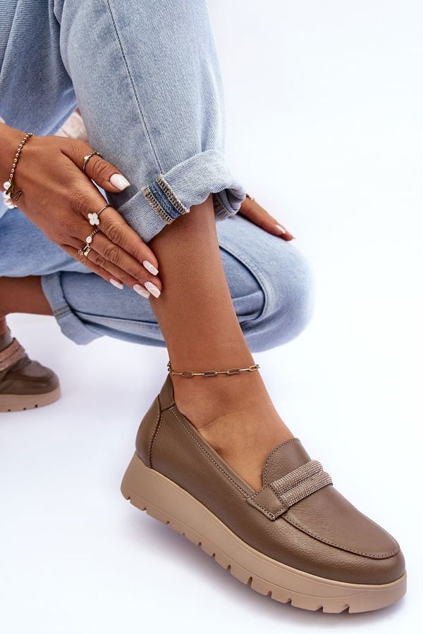 LEMAR LEMAR Кожени обувки на платформа с орнамент бежово Lehira