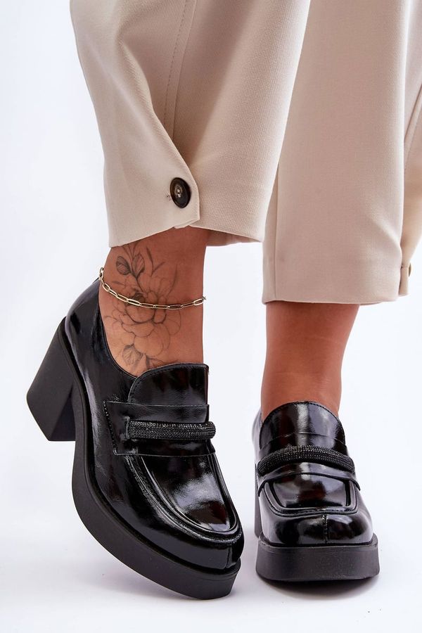 LEMAR LEMAR Кожени полуботуши на ток с декорация черен геланор