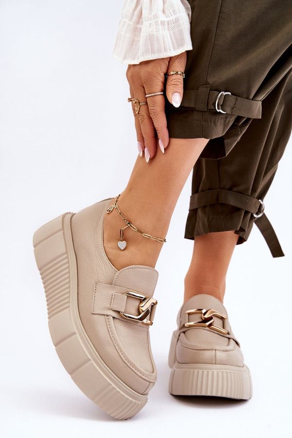 LEMAR LEMAR Модни кожени обувки на платформа Бежов Марсол