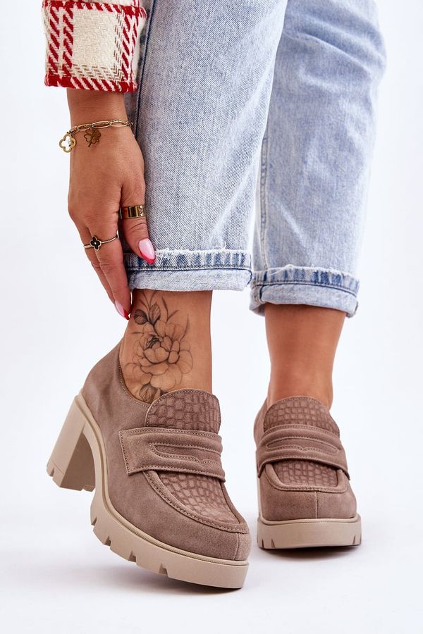 LEMAR LEMAR Тъмнобежови велурени обувки с масивен ток и платформа Arabell