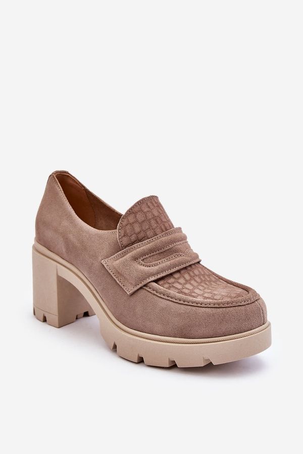 LEMAR LEMAR Тъмнобежови велурени обувки с масивен ток и платформа Arabell