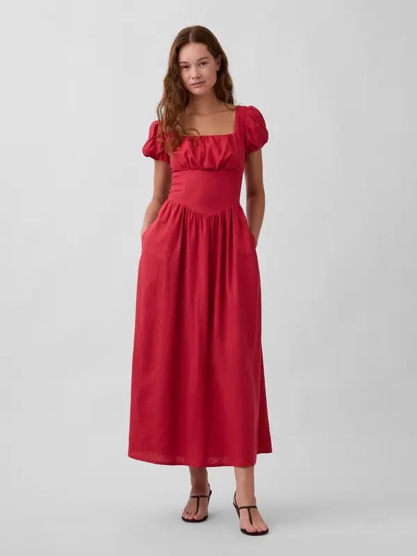 GAP Ленена макси рокля GAP с джобове