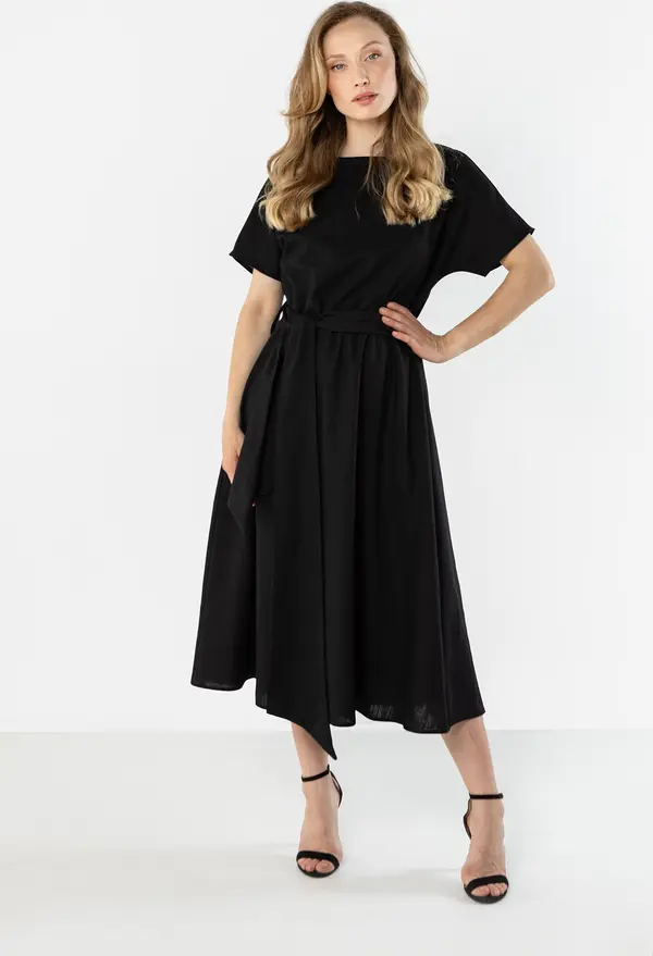 Awama Ленена миди рокля с връзки на талията