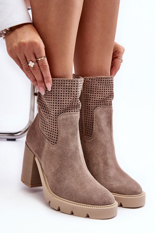 Lewski Shoes Lewski Shoes Дамски кожени ботуши с отвор на глезена Beige Lewski 3386