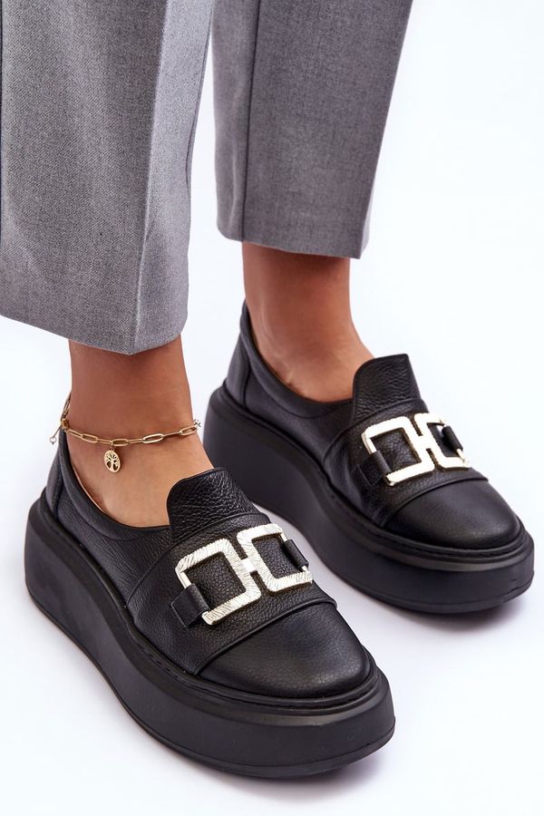 Lewski Shoes Lewski Shoes Дамски кожени обувки на платформа черни Lewski