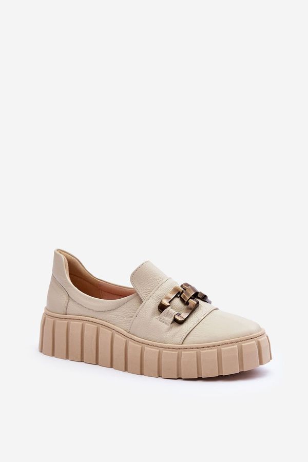 Lewski Shoes Lewski Shoes Дамски кожени обувки на платформа с декорация Бежови Lewski 3398