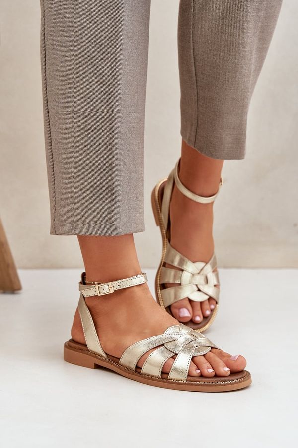 Lewski Shoes Lewski Shoes Дамски кожени сандали на равен ток Зазу 3688 златни