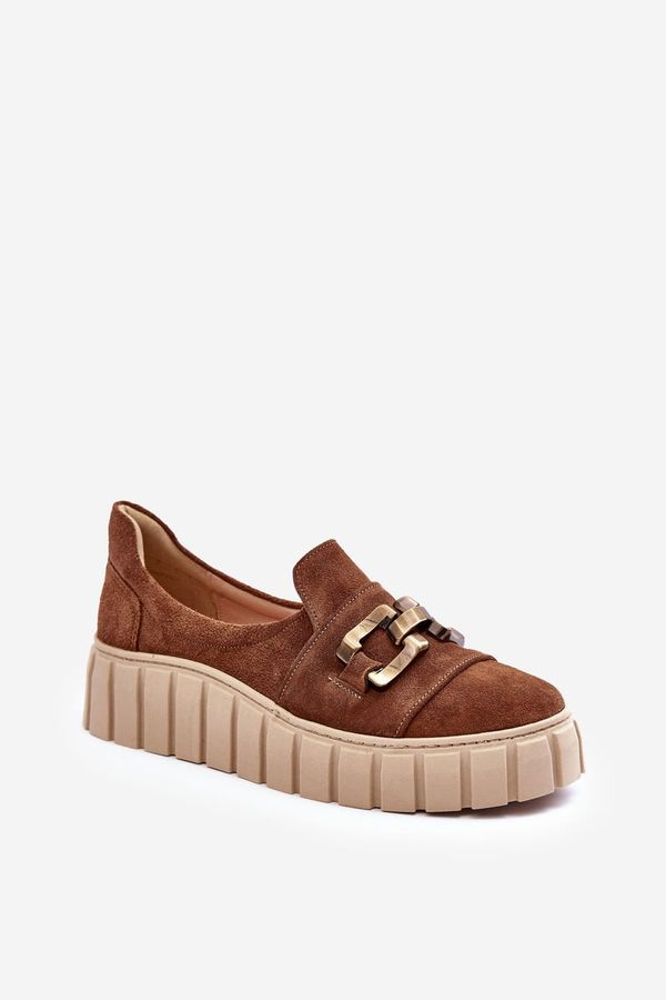 Lewski Shoes Lewski Shoes Дамски велурени обувки на платформа с декорация Кафяви Lewski 3398