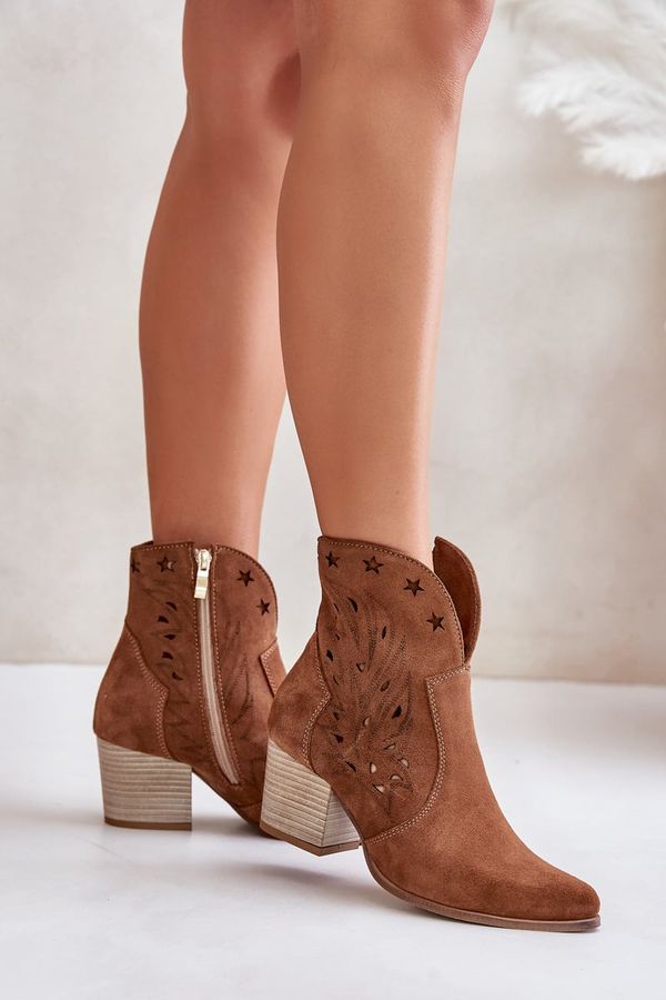 Lewski Shoes Lewski Shoes Изрязани каубойски боти до глезена, велурени токчета, кафяви Lewski 3613