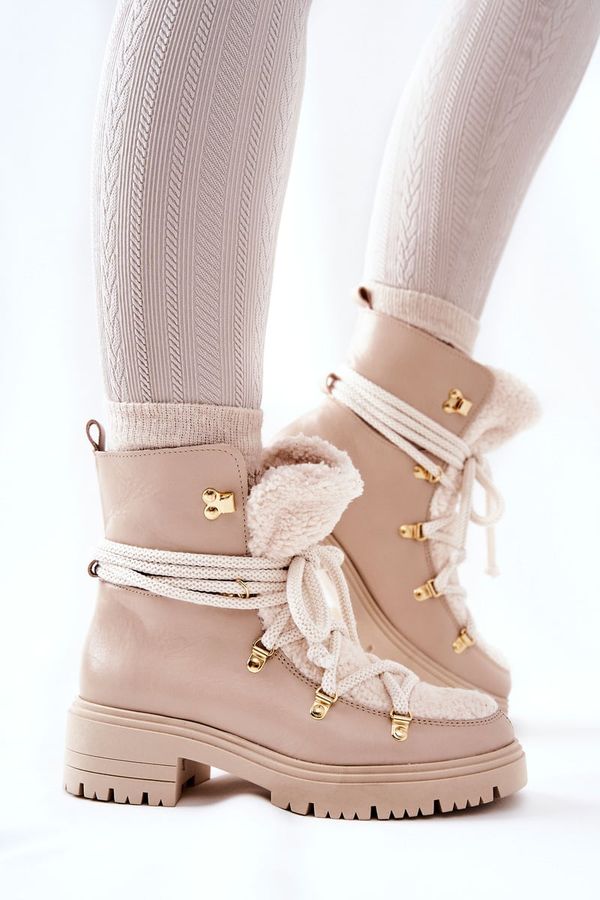 Lewski Shoes Lewski Shoes Кожени ботуши Trapper Boots Tied Lewski Light Beige 3116