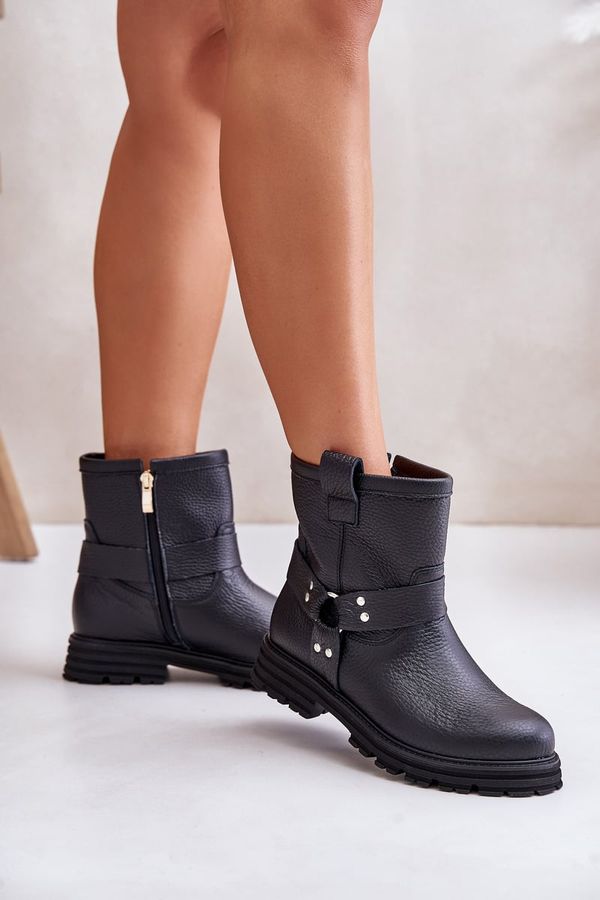 Lewski Shoes Lewski Shoes Кожени дамски боти с плосък ток Черни Lewski 3610