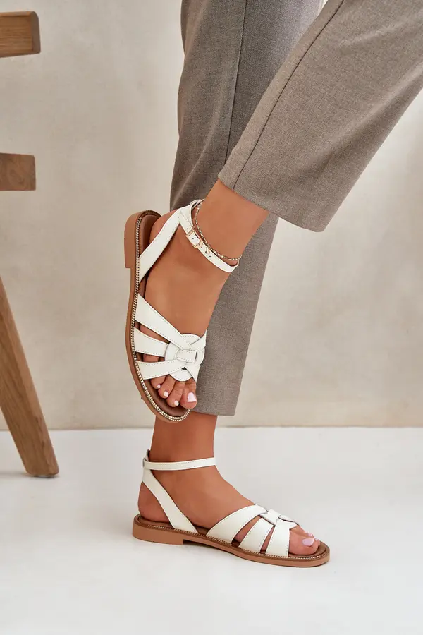 Boto Lewski Shoes Кожени Дамски Сандали На Плосък Ток Зазу 3688 Екру