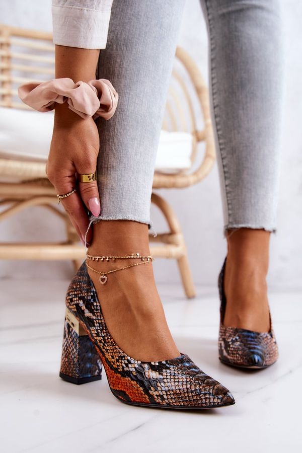 Lewski Shoes Lewski Shoes Кожени помпи Lewski Snake 3117 Оранжево-кафяви