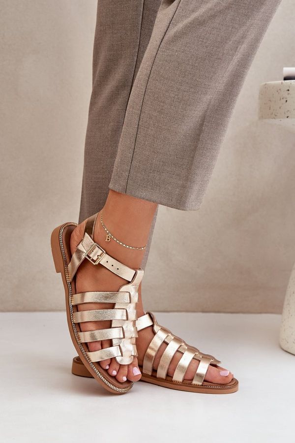 Lewski Shoes Lewski Shoes Кожени Сандали На Плосък Ток Зазу 3686 Златни