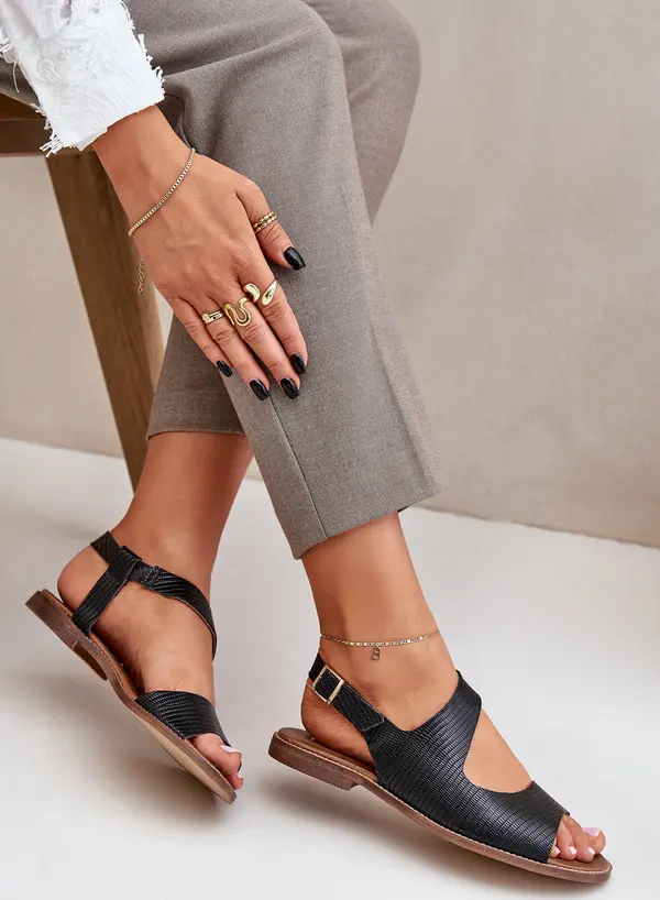 Boto Lewski Shoes Кожени Сандали На Пряжка С Шев Левски 3041 Черни