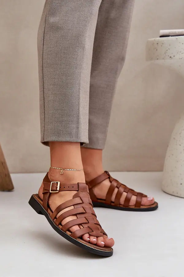 Boto Lewski Shoes Кожени сандали на равна подметка Зазу 3686 Карамел