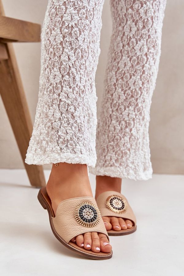 Lewski Shoes Lewski Shoes Кожени Сандали С Декорация На Плосък Ток Бежови Левски