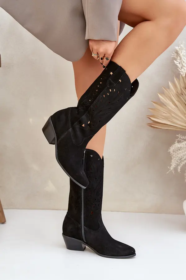 Boto Lewski Shoes Замшени Боти С Прозрачно Вариране Черни Зазу 3609