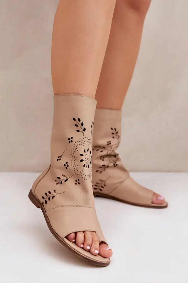 Boto Lewski Shoes Zazoo 3437 Дамски Кожени Сандали С Качулка На Молив Бежови