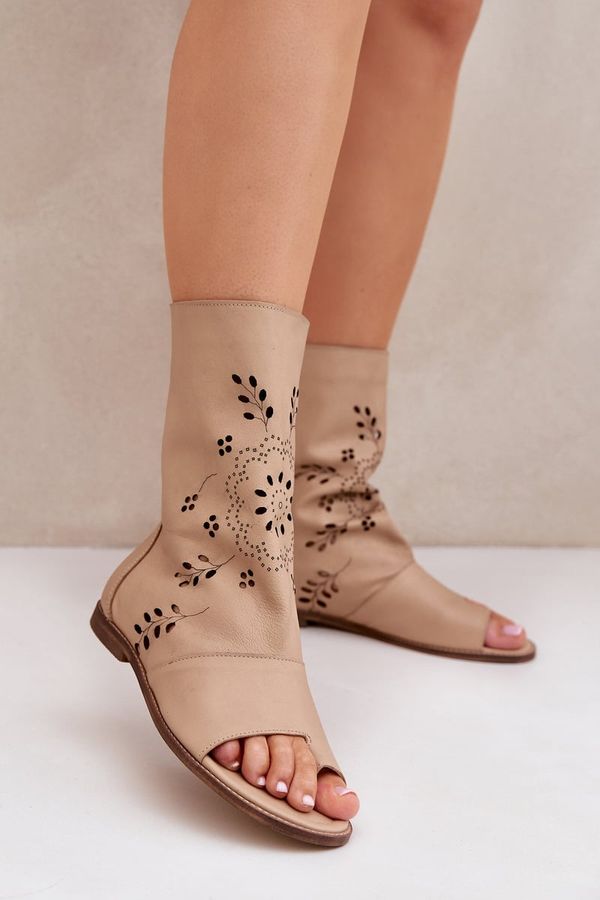 Lewski Shoes Lewski Shoes Zazoo 3437 Дамски Кожени Сандали С Качулка На Молив Бежови