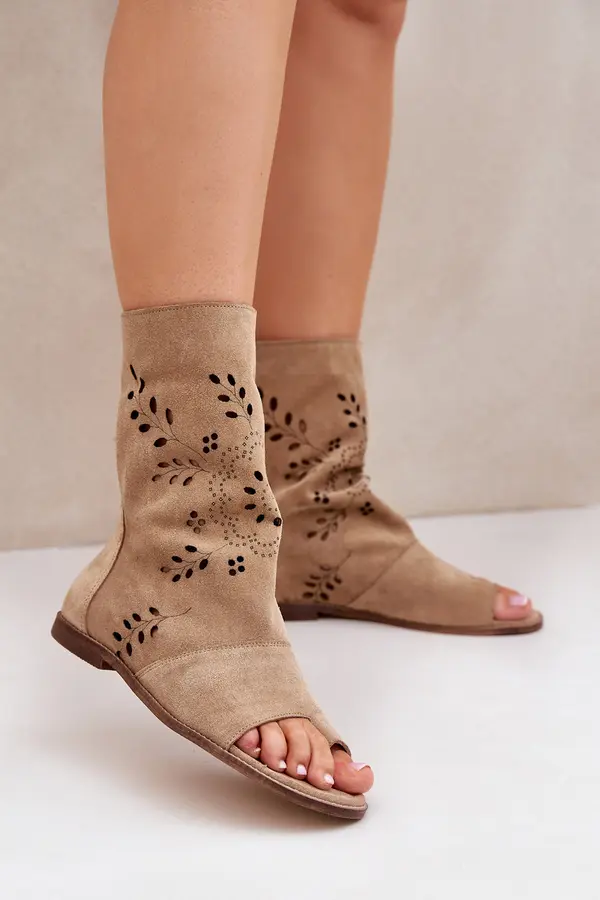 Boto Lewski Shoes Zazoo 3437 Дамски Замшени Сандали С Чорап На Зип Бежови