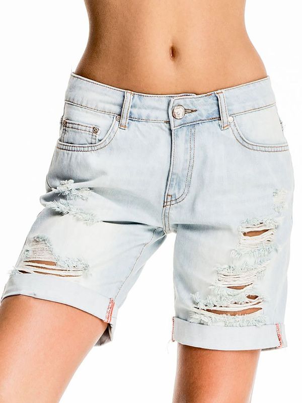 Fashionhunters Light blue denim shorts a'la Bermuda