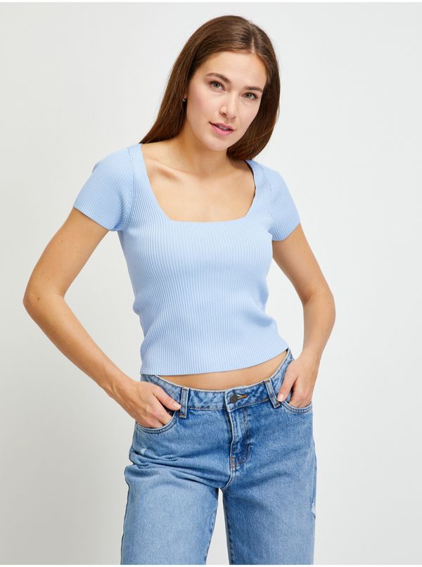 Guess Light blue Women Ribbed Cropped T-Shirt Guess - Women