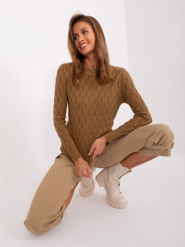 Fashionhunters Light brown classic sweater with cotton