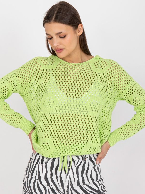 Fashionhunters Light green oversized openwork sweater with hood RUE PARIS
